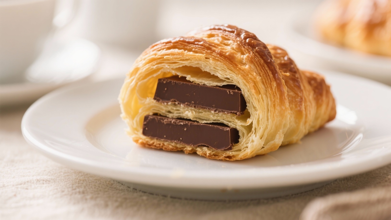 Pain au chocolat coupé montrant les barres de chocolat